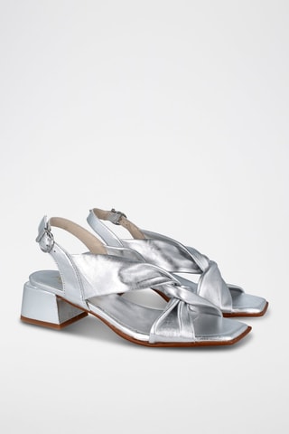 Leren Sandalen met Hak - Zilverkleurig
