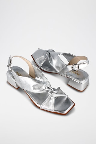 Leren Sandalen met Hak - Zilverkleurig