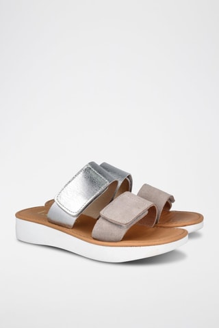 Leren Muiltjes Tokio - Zilverkleurig en Beige