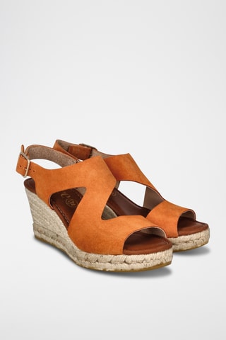 Leren Sandalen met Sleehak Serraje - Oranje