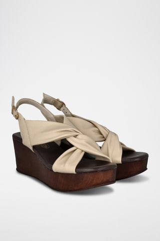 Leren Sandalen met Sleehak Florencia - Beige