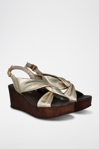 Leren Sandalen met Sleehak Florencia - Goudkleurig