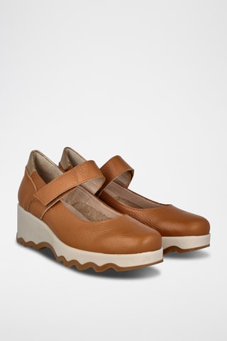 Leren Sandalen met Sleehak Bugui - Camel