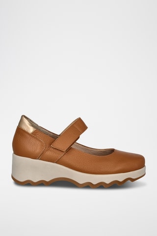 Leren Sandalen met Sleehak Bugui - Camel