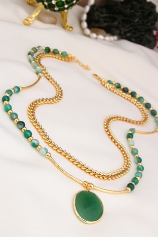 Collana multifilo - Placcato oro giallo e agate