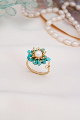 Anello - Perla coltivata e turchesi