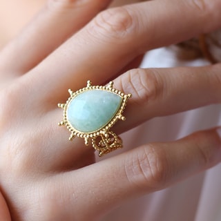Anello regolabile - Ottone placcato oro e amazzonite