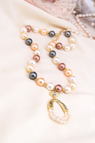 Collana - Bianco e dorato rosa