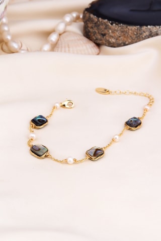 Bracciale - Placcato oro giallo, perle coltivate e labradorite