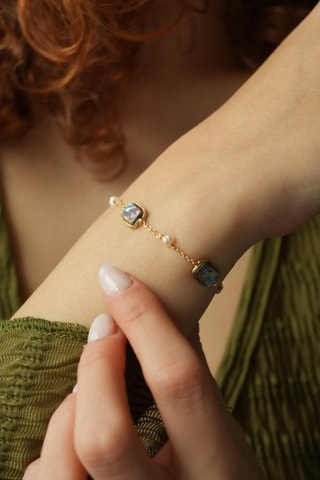 Bracciale - Placcato oro giallo, perle coltivate e labradorite