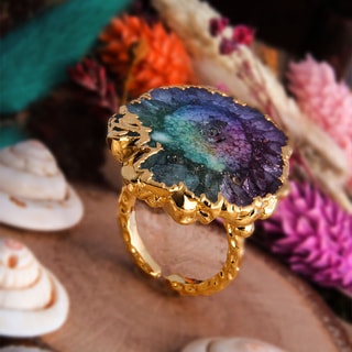 Anello - Ottone placcato oro e quarzo