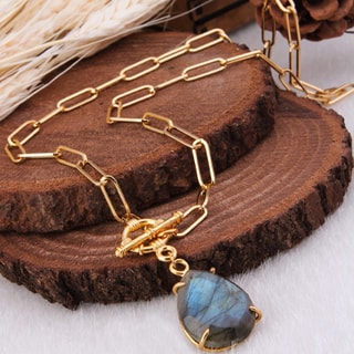 Collana - Ottone placcato oro e labradorite 