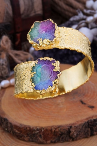 Bracciale bangle - Bronzo laminato oro fino giallo e quarzo