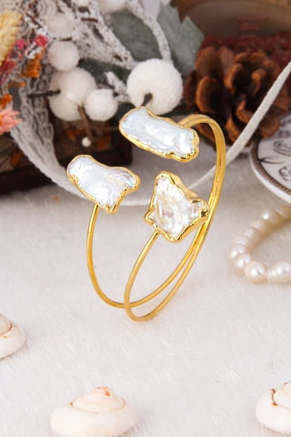Bracciale bangle laminato oro fino giallo Perle coltivate