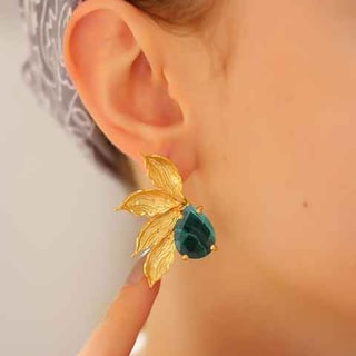 Orecchini - Ottone placcato oro e malachite