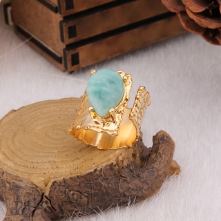 Anello regolabile - Ottone placcato oro e amazzonite