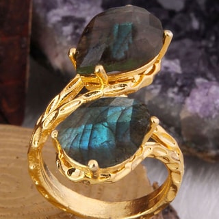 Anello - Ottone placcato oro e labradorite