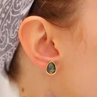 Orecchini - Ottone placcato oro e labradorite