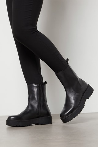 Stivaletti alti in pelle - Nero