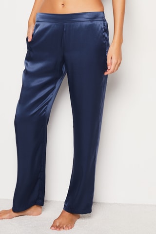 Calças de pijama em seda Pearly - Azul-noite