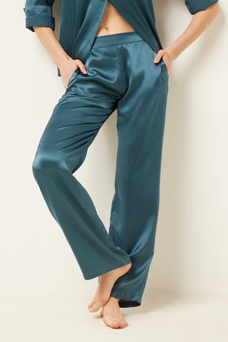 Calças de pijama em seda Pearly - Azul-marinho