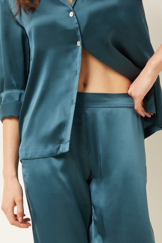 Calças de pijama em seda Pearly - Azul-marinho