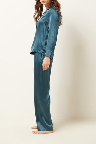 Calças de pijama em seda Pearly - Azul-marinho
