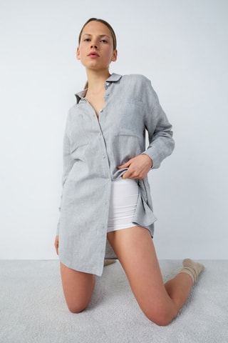 Vestido-camisa de linho Isame - Caqui