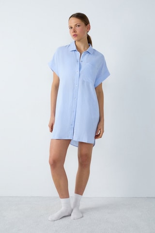 Vestido camisero de lino Isame - Celeste