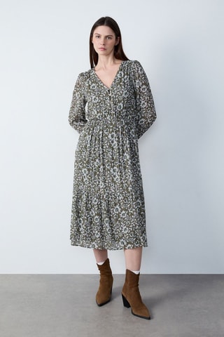 Vestido midi Marche Aux Fleurs - Caqui