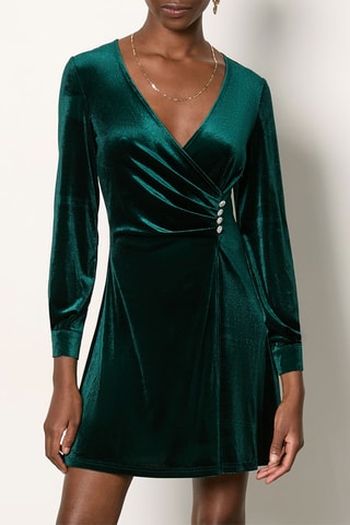 Vestido estilo patinadora em veludo After Party - Verde-escuro