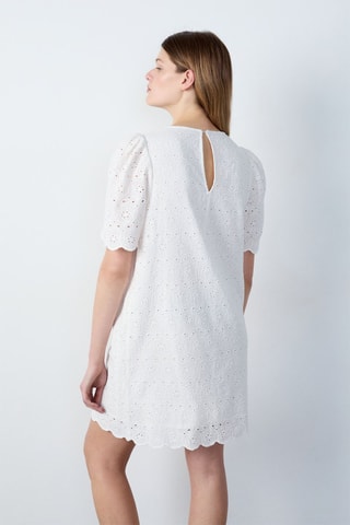 Vestido direito em bordado inglês Capsule fleurs - Branco