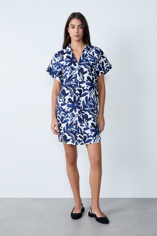 Robe droite en lin Essentiel - Blanc et bleu marine