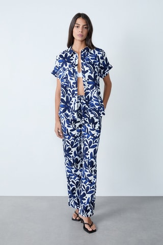 Camisa em linho Essentiel - Branco e azul-marinho