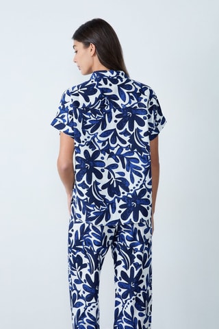 Camisa em linho Essentiel - Branco e azul-marinho