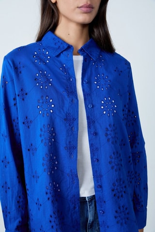 Camisa em bordado inglês Essentiel - Azul-real