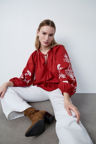 Blouse Afternoon Light - Rouge brique et blanc