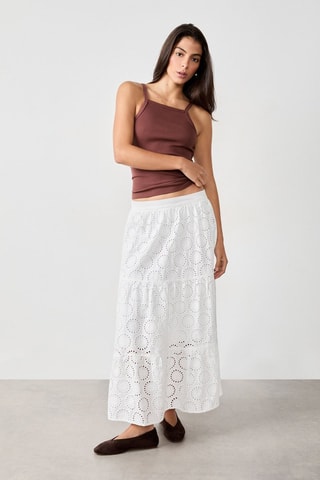 Saia comprida em bordado inglês Mordern Gypset - Branco