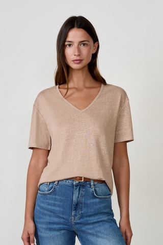T-shirt in lino - Beige