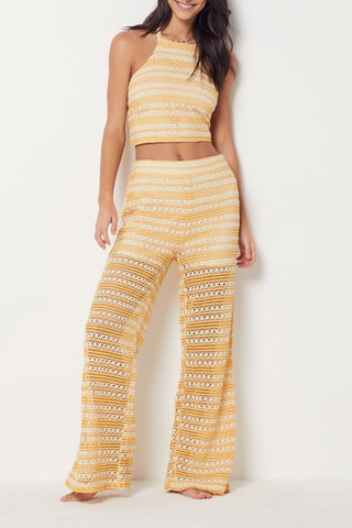 Top de praia em crochet - Amarelo e branco