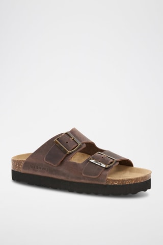 Leren Platform Sandalen - Bruin
