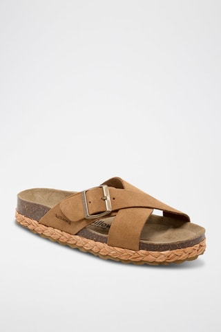 Nubuck Platform Muiltjes - Bruin