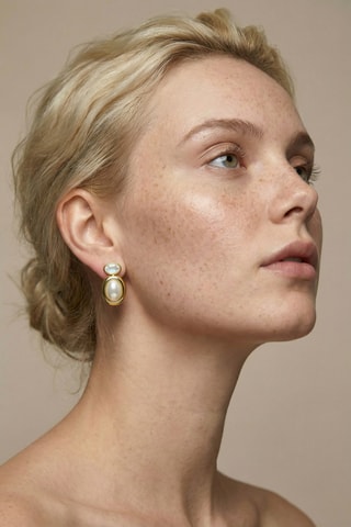 Boucles d'oreilles- Plaqué or jaune et perles d'imitation