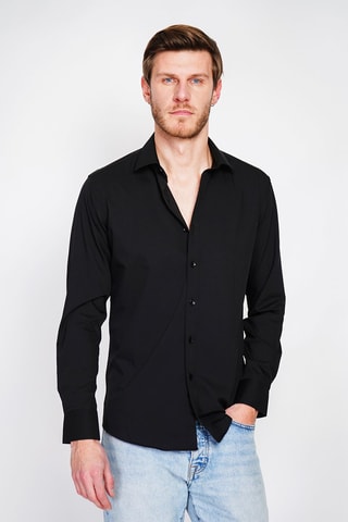 Camicia taglio dritto in bambù - Nero