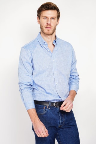 Camicia regular in lino - Blu