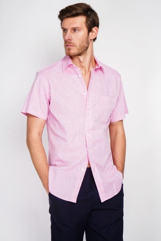 Camicia regular in lino - Rosa