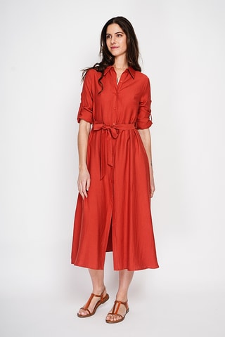 Abito a camicia in lino - Rosso