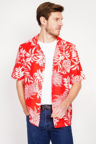 Camicia in lino - Bianco e rosso