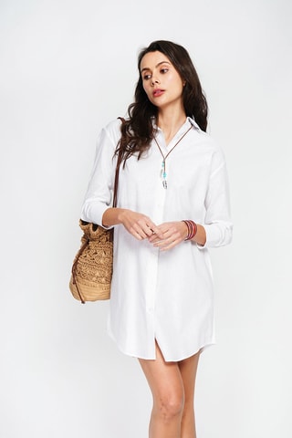 Abito a camicia in lino - Bianco
