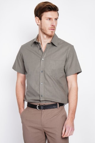 Camicia regular in lino - Kaki